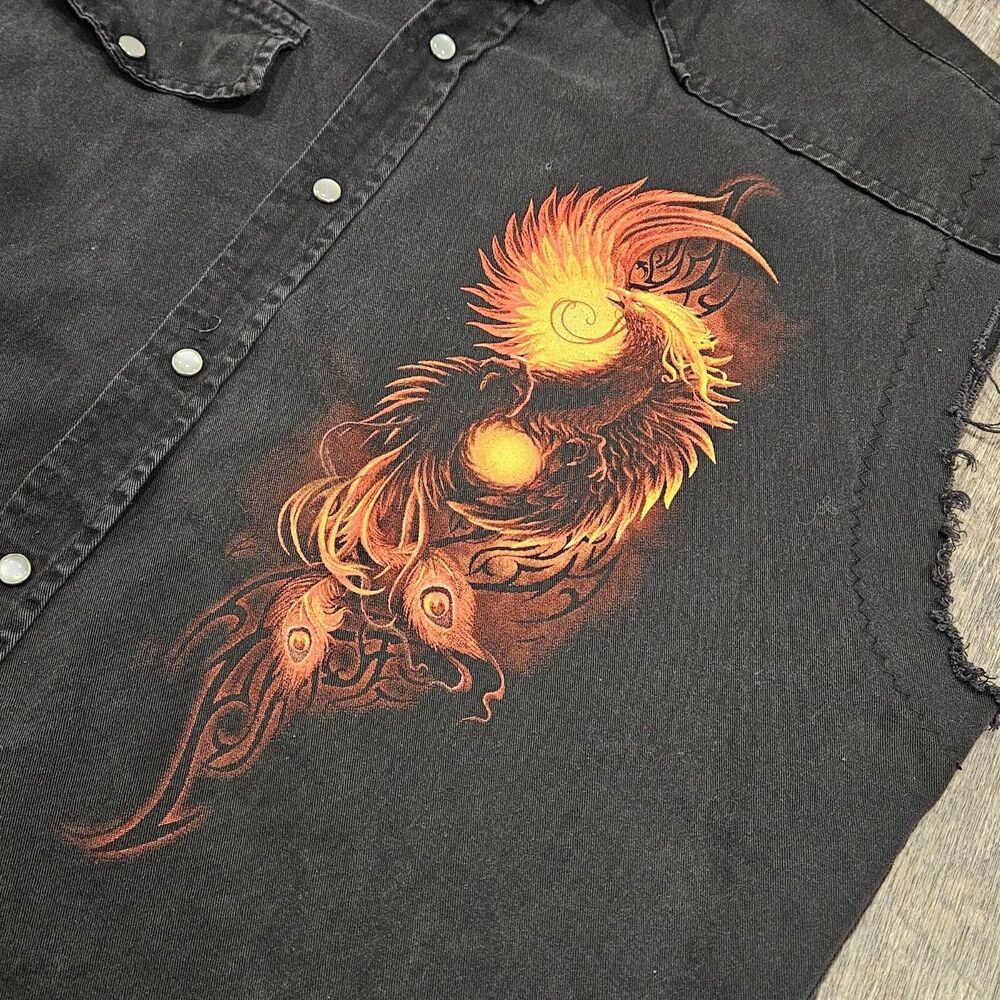 Spiral Men's Sleeveless Black Pearl Snap Button Down Shirt Flamin Eagle Size XXL - Picture 5 of 11